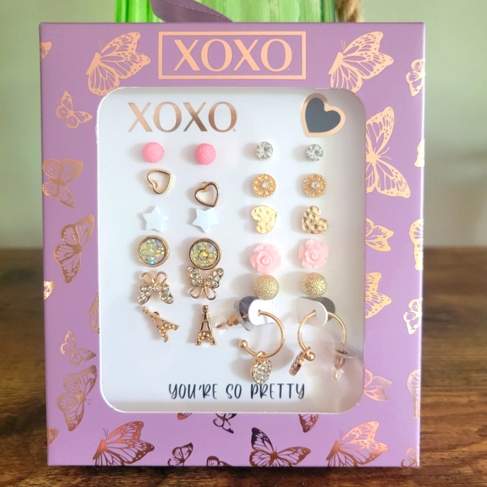 XOXO Earring Set with Pink and Gold Accents